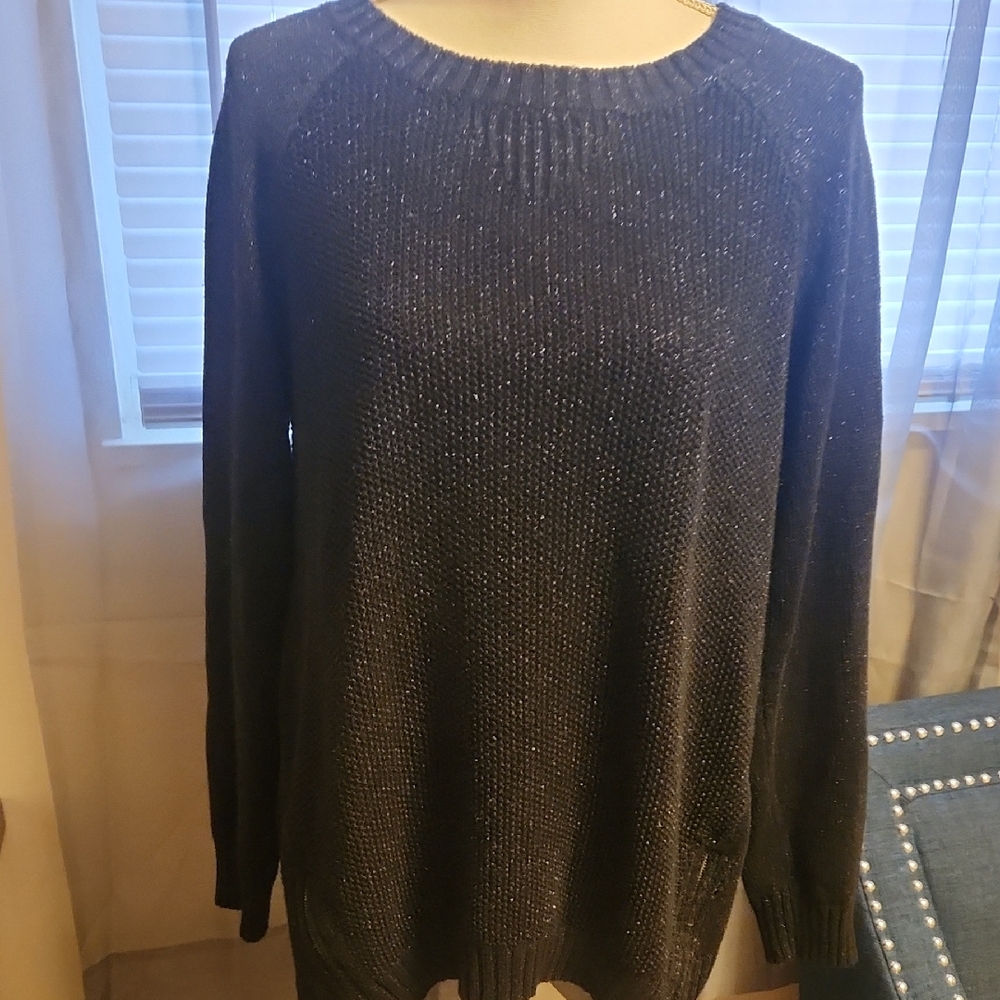 Apt. 9 Black Crewneck Sweater with Metallic Sheen